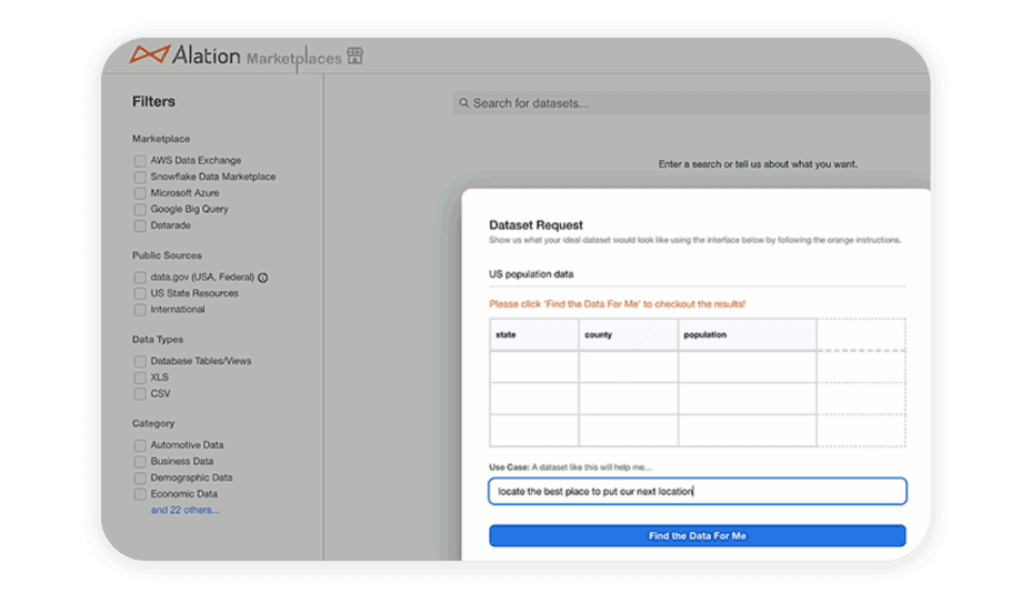 Screenshot of Alation's Search Function on Alation's Marketplace